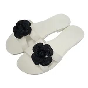 신우실업 거실화 뷰티플러스 다용도화 미끄럼방지 편안한 슬리퍼 화이트 (블랙꽃) 거실슬리퍼