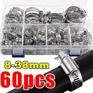 호스 클램프 세트 스테인리스 스틸 조절식 웜 기어 스크류 밴드 파이프 연료 튜브 수도꼭지 고정 장치 키트