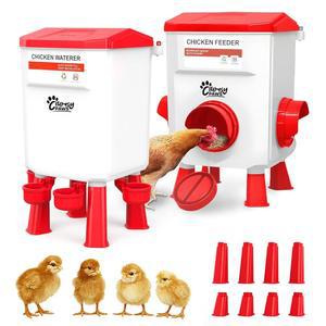 대형 닭 물 공급기 세트, 짧고 긴 다리와 걸이 후크가 있는 3 in 1 가금류 공급기, 11리터 및 26.5파운드 공급 포트, 모든 크기에 폐기물이 없도록 설계되었습니다