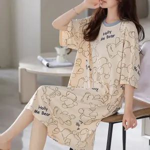 반팔 원피스 잠옷 반팔 홈웨어 파자마 잠옷 원피스