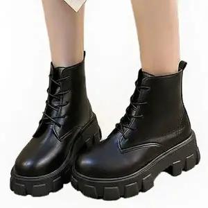 여자 신발 와플 통굽 레더 워커 패션 슈즈