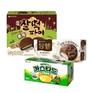 두쫀쿠 찰떡파이 피스타치오맛 x1+몽쉘 오리지널 6입 x1+카스타드 138g x1