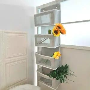 (색상 브라운)다용도 옷장 정리 선반 문걸이 걸이형 정리함 수납 4단