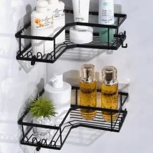 (색상 블랙)벽걸이 화장실 코너 선반 욕실수납선반 욕실 무타공 선반 정리대 샴푸