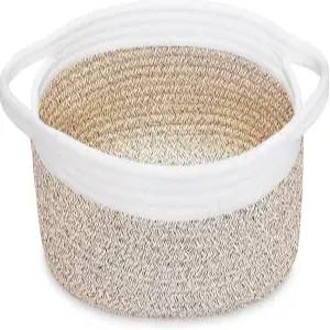 작은 직조 바구니 12인치 x 8인치 5인치 - 방 고양이 및 개 장난감 선물 상자 손잡이가 있는 귀여운 보관