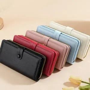 여성 장지갑 지퍼형 2단 수납 핸드폰 수납 똑딱이 가죽 장지갑