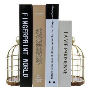 마이기프트 빈티지 황동 북엔드, 사무실 책상 홈 선반 장식용 골드 프리미엄 아카시아 솔리드 우드 베이스의 메탈 버드케이지