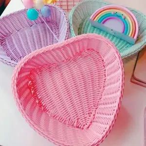하트 꼬임 바구니 라탄 보관함 수납 핑크 하트 정리