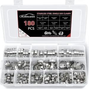 하이덴캠 180PCS 13사이즈 싱글 이어 호스 클램프 5.3-31.1mm 304 스테인리스 스틸 키트 파이프 및 자동차