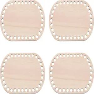 파티킬 6인치 x 4인치 크로셰 바구니 바닥 DIY 공예 직조 제작을 위한 나무 받침대 홈 데코레이션 브라운