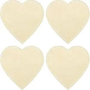 파티킬 10인치 x 크로셰 바구니 바닥 4Pcs 하트 모양 빈 뜨개질 나무 받침대 DIY 공예 직조 제작 용품 홈