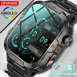 호환  2025년 신형 군용 GPS 스마트 팔찌 남성용 LED 플래시 라이트 블루투스 통화 3ATM 방수 아웃도어 스