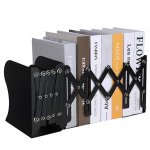 무거운 책을 위한 2팩 조절 가능한 북엔드 - 보관할 수 있는 확장 북엔드, 선반, 책상 및 사무실용 미끄럼 방지 디자인의 금속 책 정리함(블랙)