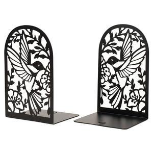 CNK 프리미엄 북엔드 - 홈 오피스용 헤비 듀티 메탈 북 스토퍼, 장식용 책장 홀더(허밍버드 블랙)