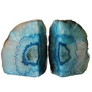 AMOYSTONE 지오데 북엔드 헤비 듀티 게이트 대형 스톤 장식 크리스탈 쿼츠 북엔드, 고무 범퍼로 염색된 청록색 끝(1쌍, 6-8파운드)