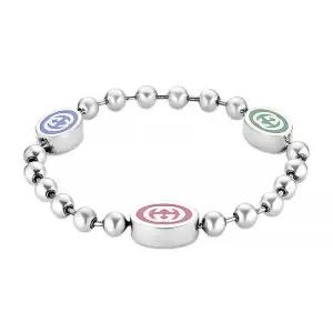 구찌 YBA753442001 인터로킹 G 불레 볼 체인 에나멜 실버 팔찌