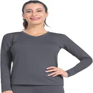 맨시핏 여성용 보온 상의 플리스 안감 셔츠 긴팔 기본 레이어 V 넥