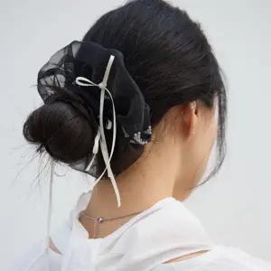 |KMA8595|여성 발레 리본 진주 쉬폰 헤어 스크런치