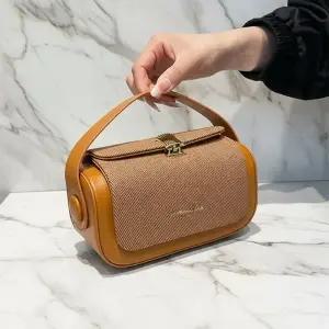 CMB41F8여성 하객 스타일 패브릭 가죽 조합 미니 크로스백