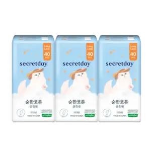 시크릿데이 순한코튼 슬림핏 생리대 부드러움 롱라이너 40개입 3팩