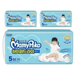 마미포코 하이퍼드라이 팬티형 보송깔끔 기저귀 여아용 5단계 34매 3팩