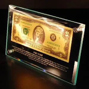 금박 코팅 지폐 디자인 투명 아크릴 케이스 장식 선물 개업 기념 행운 재물 풍수