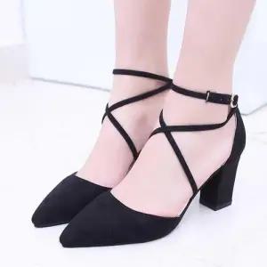 스웨이드 미들굽 스틸레토 발목 스트랩 펌프스힐 WFF9C15