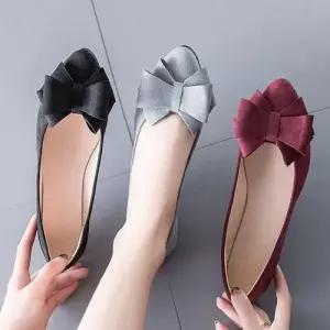 여성 리본 포인트 스웨이드 플랫슈즈 정장 단화 구두 WFF6194