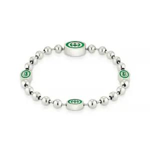 구찌 YBA701609001 인터로킹 G 에나멜 볼체인 실버 팔찌