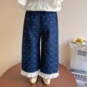 눈꽃 리본자수 여아 레이스 데님 와이드 팬츠 206080