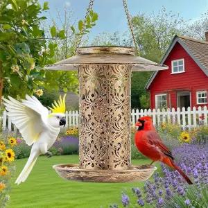 야외용 태양열 새 모이통 핀치 카디널 블루 제이 정원 랜턴을 위한 방수 금속 야생 여성 엄마 애호가(대형