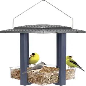 지붕이 있는 새 모이통 4컵 청소 및 충전이 용이한 야생 야외 장식 파란색으로 날아다니는 자연의 방법