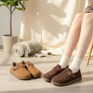 여성 부드러운 스웨이드 퍼 안감 버클 로퍼