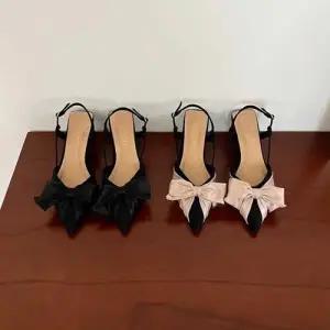 프릴 리본장식 포인트 슬림 쉐입 앞코 슬링백힐 구두 WE7F9CD