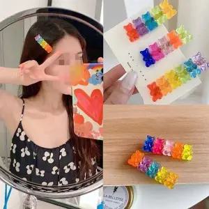 클립 682ZKO94 레인보우 곰돌이 젤리 아크릴 금속 왕집게핀 앞