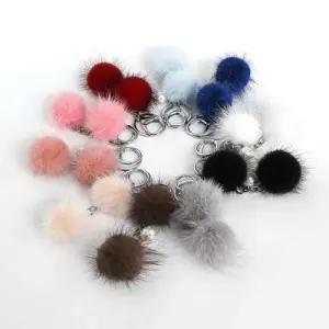 리얼 밍크 퍼 펄 폼폼 키링 여성 키홀더 WFFL28G