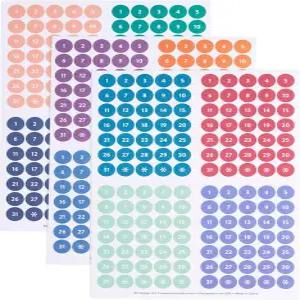 에린 콘드렌 컬러풀 캘린더 날짜 점 날짜가 지정되지 않은 플래너 및 캘린더용 멀티컬러 번호 스티커 12장