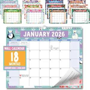 2026 월 달력 대형 - 나선형 2026-2027 2026년 1월부터 2027년 6월까지 18개월 가정 사무실 교실 두들 월간