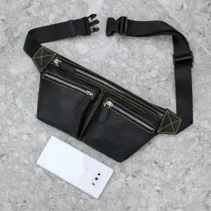 JX1907 미콘 천연소가죽 남성 원터치 클립 힙색 WFFKURG