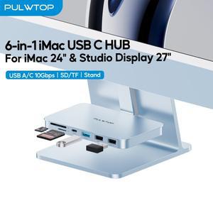 PULWTOP iMac USB 허브 A/C 10Gbps A 2.0 24인치 및 Studio Display 27인치용 SD/TF가 포함된 액세서리