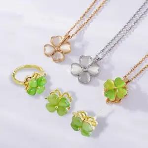 회전 네잎클로버 목걸이 귀걸이 반지 클로버 팬던트 WFFGMQO