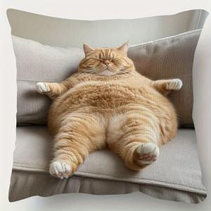 1개 18X18인치 초부드러운 플러시 생강색 소파 짧은 사랑 고양이 디자인 누워 쿠션 위에 있는 양면