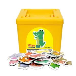 3살 유치원 학습교구 그림 인지발달 고무자석 퍼즐 동물32p 교육완구 장난감 칠판