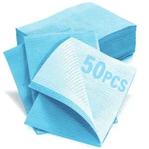 LA 미에르 50P 블루 다이아몬드 엠보싱 치과용 턱받이 13 x18 - 3겹 방수 타투 시트 살롱 네일