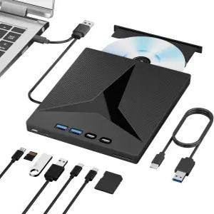 7 in 1 외장 CD 드라이브 노트북용 휴대용 CD/DVD USB 3.0 및 Type-C 버너 ROM 데스크탑 Windows Mac