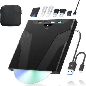 juwuoi 외장 블루레이 드라이브 SD/TF 포트가 있는 USB PC 노트북용 8-in-1 블루레이/DVD Windows Linux