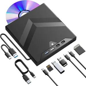 Taopjwr 7-in-1 외장 CD/DVD 드라이브 USB-C 및 SD/TF 카드 슬롯 노트북 휴대용 버너용 USB 3.0 Type C