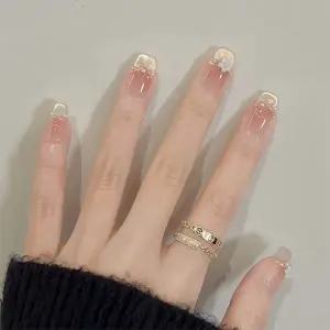 [HOLYG]골드 플라워 프렌치 캣아이 네일팁 (10pcs)