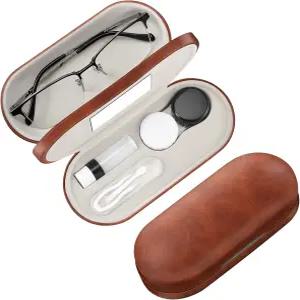 핀티 2 in 1 콘택트렌즈 케이스 및 안경 미러 트위저 솔루션 보틀이 내장된 양면 휴대용 여행용 홀더 포함