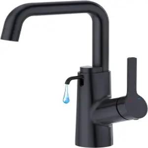 비누 디스펜서가 있는 CREA 주방 수도꼭지 360° 회전 스트레이트 스파우트 블랙 바 싱크 싱글 홀 1 손잡이